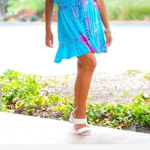 Tiarra Hawaii.  Aqua Blue & pink tunic dress.  O/S (0-8)